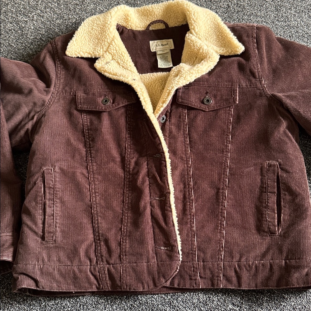 LL Bean Women’s Brown Corduroy Shearling Coat - L